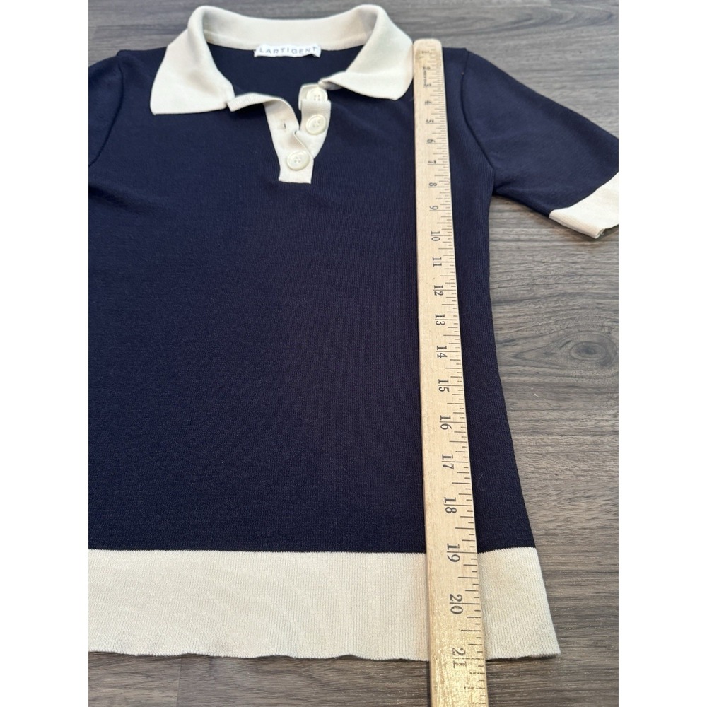 LARTIGENT Knit Polo Top Free Size Navy Cream Minimalist Quiet Luxury Chic - Picture 3 of 9